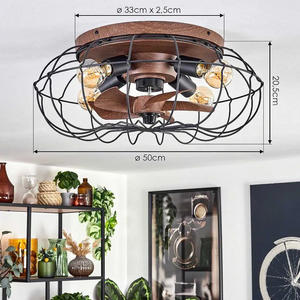 Plafonnier Wemude Brun, Noir, 4 Lumieres, Telecommandes