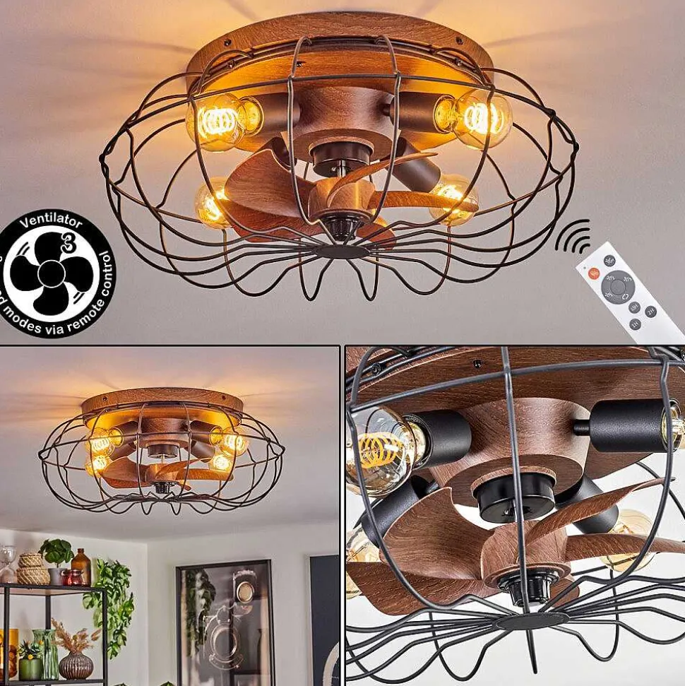 Plafonnier Wemude Brun, Noir, 4 Lumieres, Telecommandes