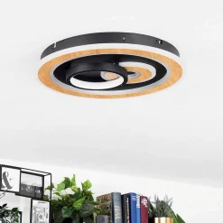 Plafonnier Xamontarupt Led Brun, Couleur Bois, Noir, 1 Lumiere, Telecommandes