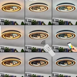 Plafonnier Xamontarupt Led Brun, Couleur Bois, Noir, 1 Lumiere, Telecommandes