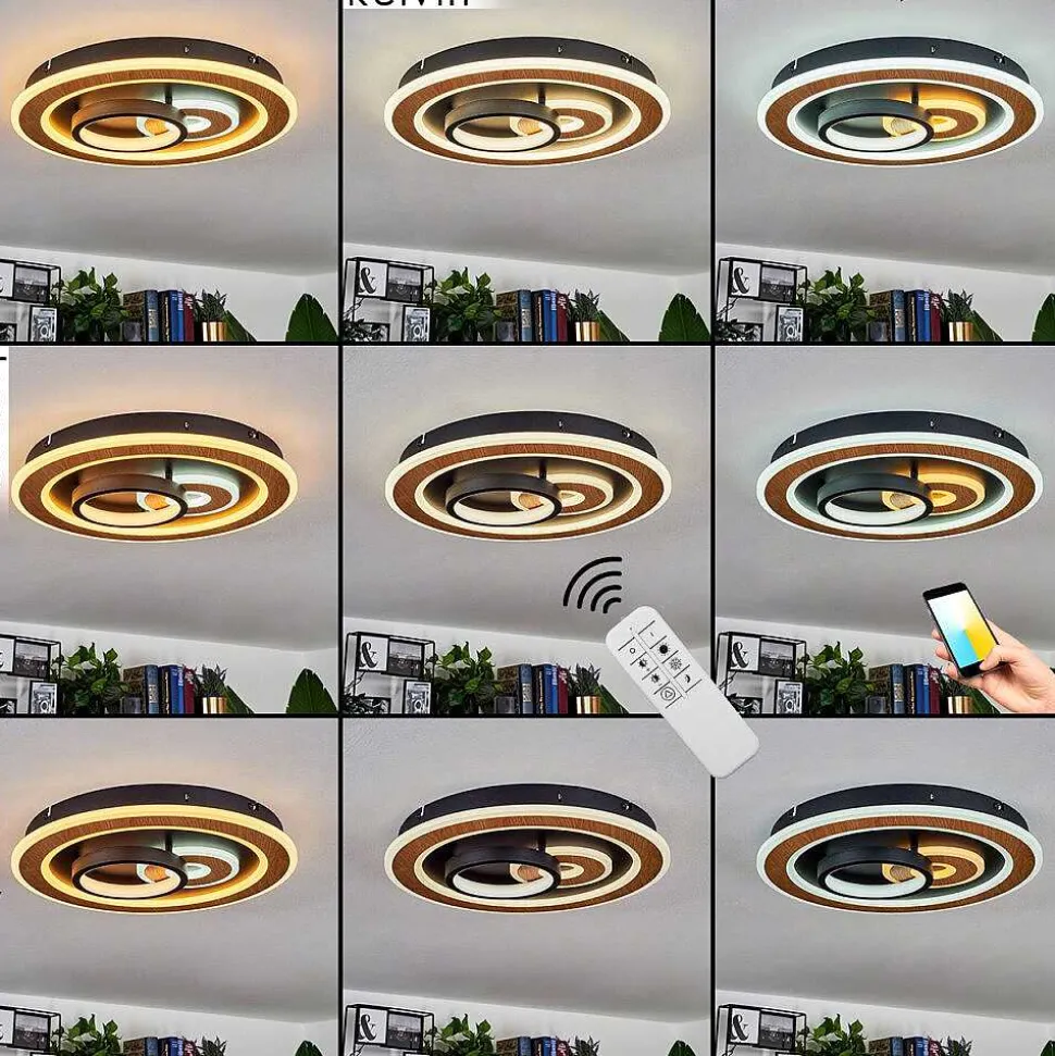 Plafonnier Xamontarupt Led Brun, Couleur Bois, Noir, 1 Lumiere, Telecommandes