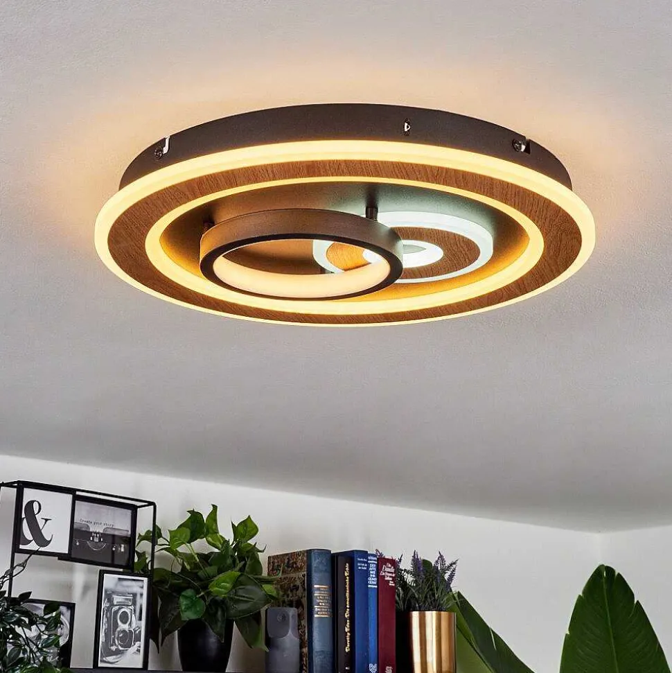 Plafonnier Xamontarupt Led Brun, Couleur Bois, Noir, 1 Lumiere, Telecommandes