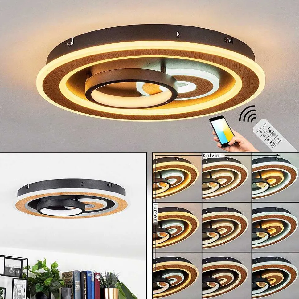 Plafonnier Xamontarupt Led Brun, Couleur Bois, Noir, 1 Lumiere, Telecommandes