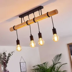 Plafonnier Yaak Bois Clair, Noir, 4 Lumieres