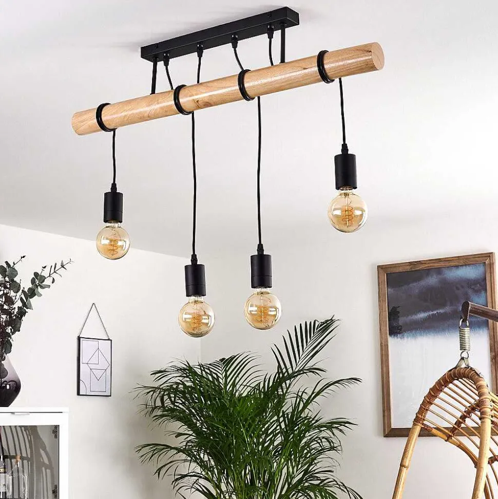 Plafonnier Yaak Bois Clair, Noir, 4 Lumieres