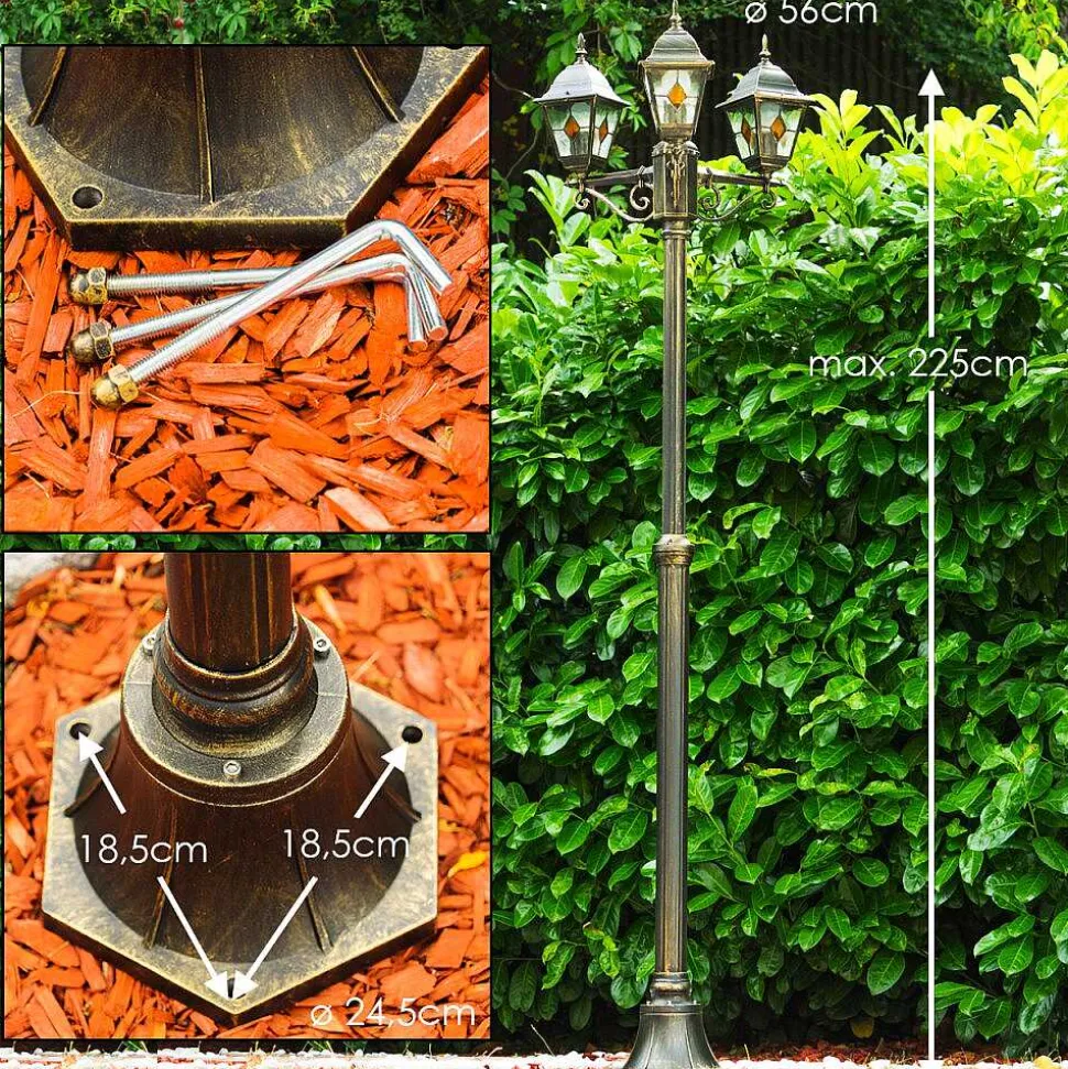 Reverbere Antibes Brun Dore, 3 Lumieres