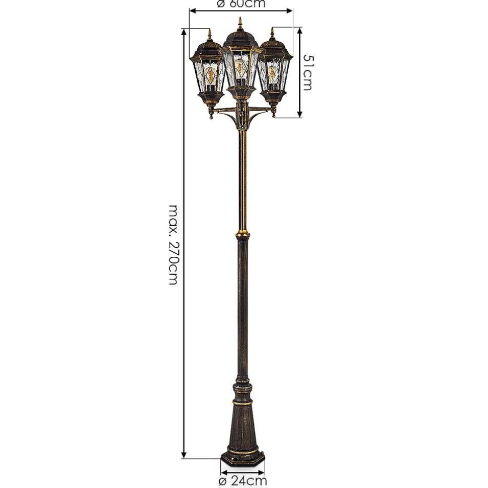 Reverbere Hongkong Or, Laiton, Transparent, 3 Lumieres