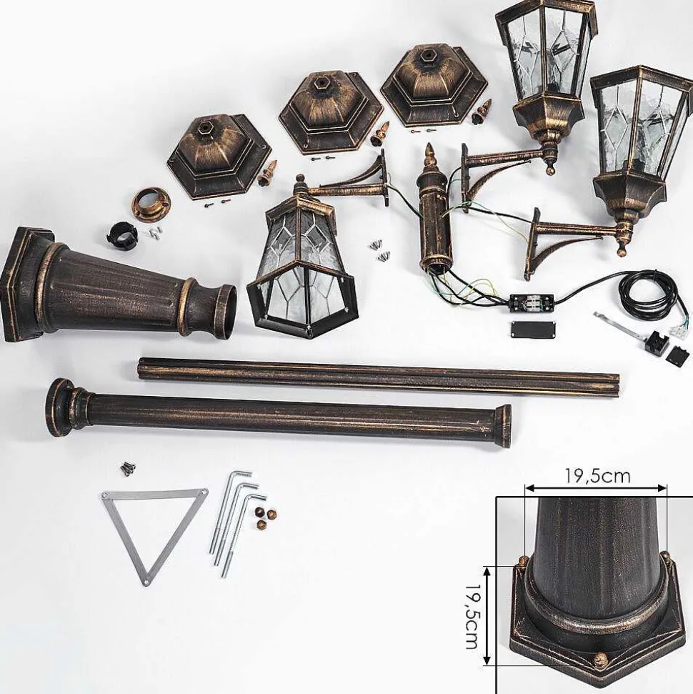 Reverbere Hongkong Or, Laiton, Transparent, 3 Lumieres