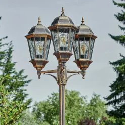 Reverbere Hongkong Or, Laiton, Transparent, 3 Lumieres