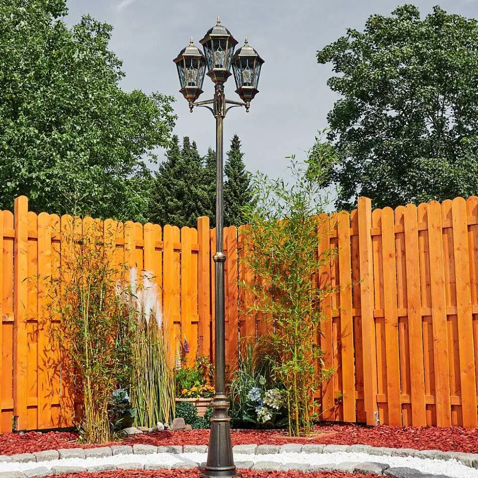 Reverbere Hongkong Or, Laiton, Transparent, 3 Lumieres