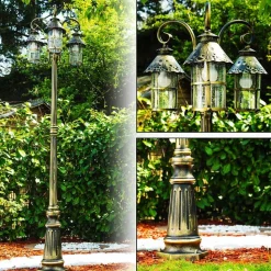 Reverbere Tolep Noir Dore, 3 Lumieres