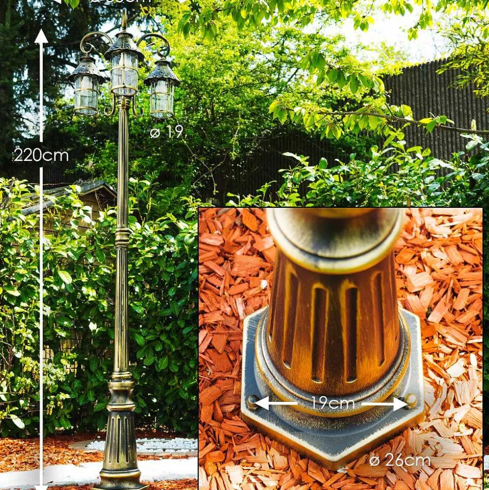 Reverbere Tolep Noir Dore, 3 Lumieres