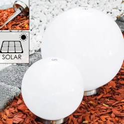 Set De Boules Lumineuses Solaires Led Acier Inoxydable, 2 Lumieres