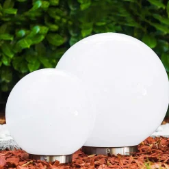 Set De Boules Lumineuses Solaires Led Acier Inoxydable, 2 Lumieres