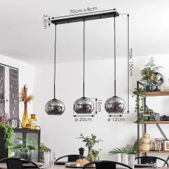 Suspension - Verre Apedo Fume, 3 Lumieres