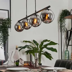 Suspension - Verre Gastor Chrome, Fume, 4 Lumieres