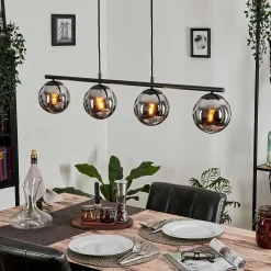 Suspension - Verre Gastor Chrome, Fume, 4 Lumieres