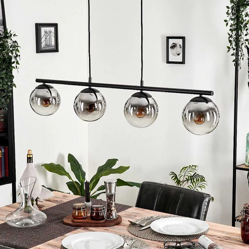 Suspension - Verre Gastor Chrome, Clair, Fume, 4 Lumieres