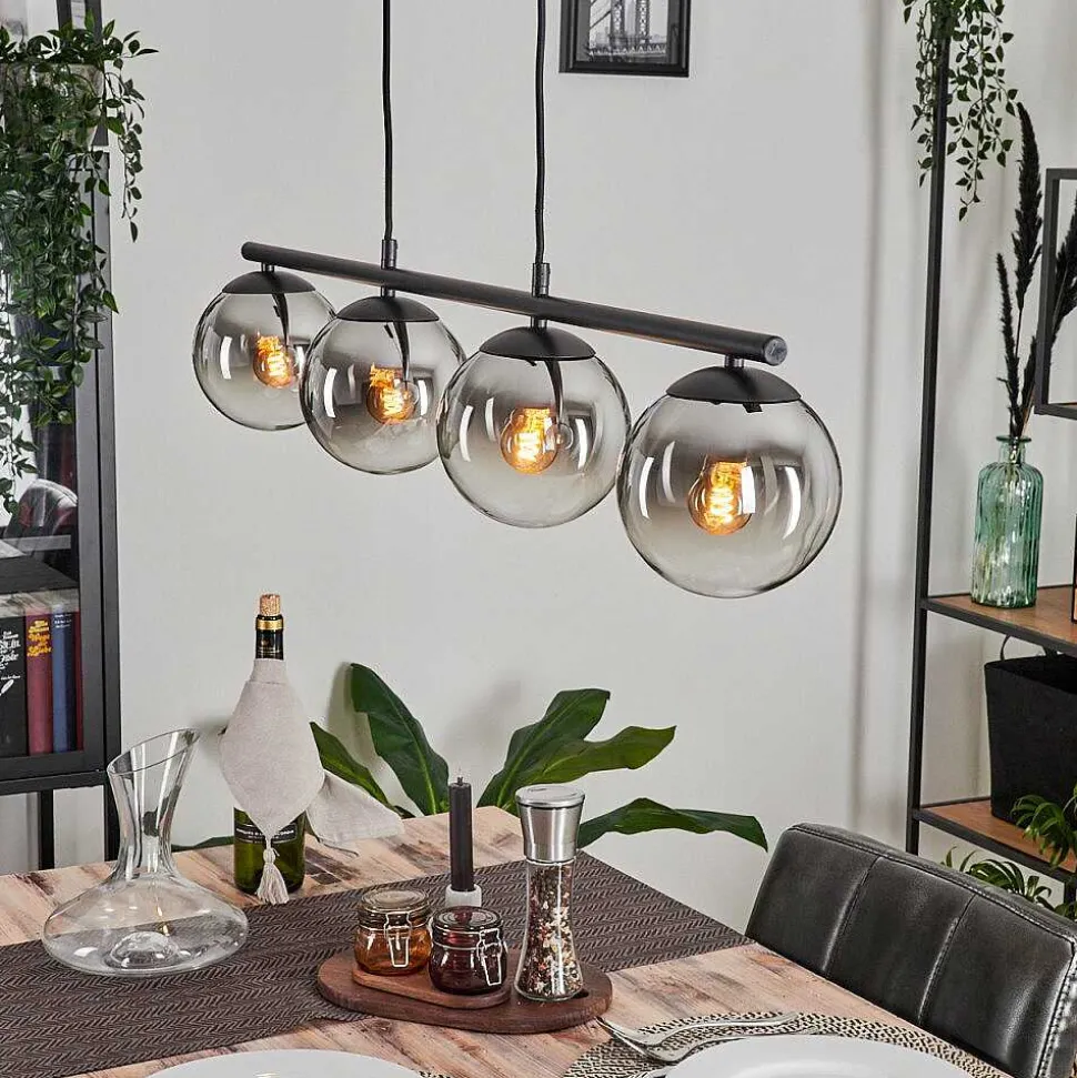 Suspension - Verre Gastor Chrome, Clair, Fume, 4 Lumieres