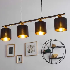 Suspension Alsen Noir, 4 Lumieres