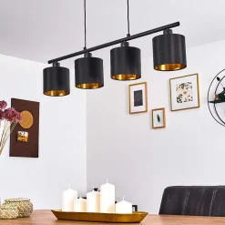 Suspension Alsen Noir, 4 Lumieres