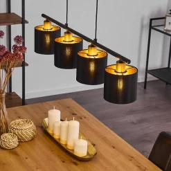 Suspension Alsen Noir, 4 Lumieres