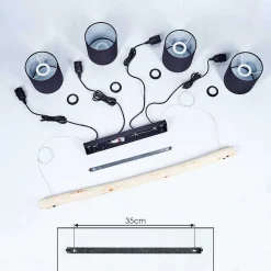 Suspension Betsele Bois Clair, Noir, 4 Lumieres