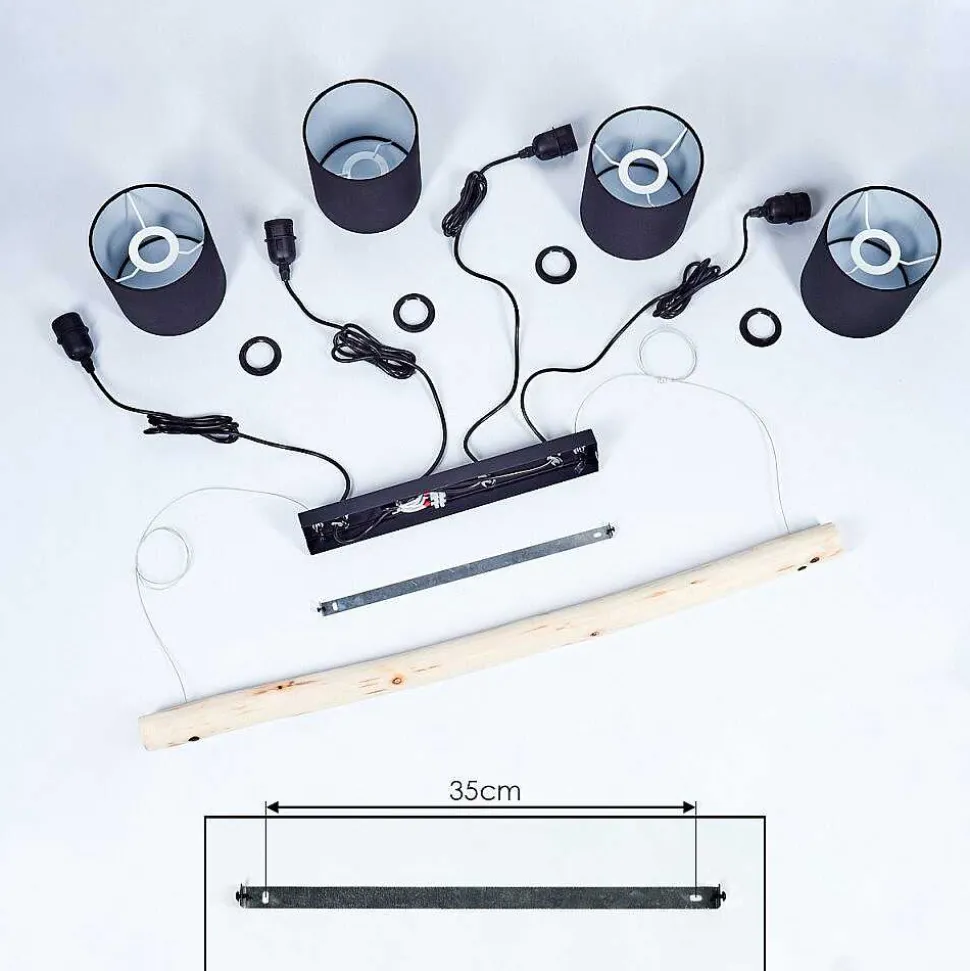 Suspension Betsele Bois Clair, Noir, 4 Lumieres