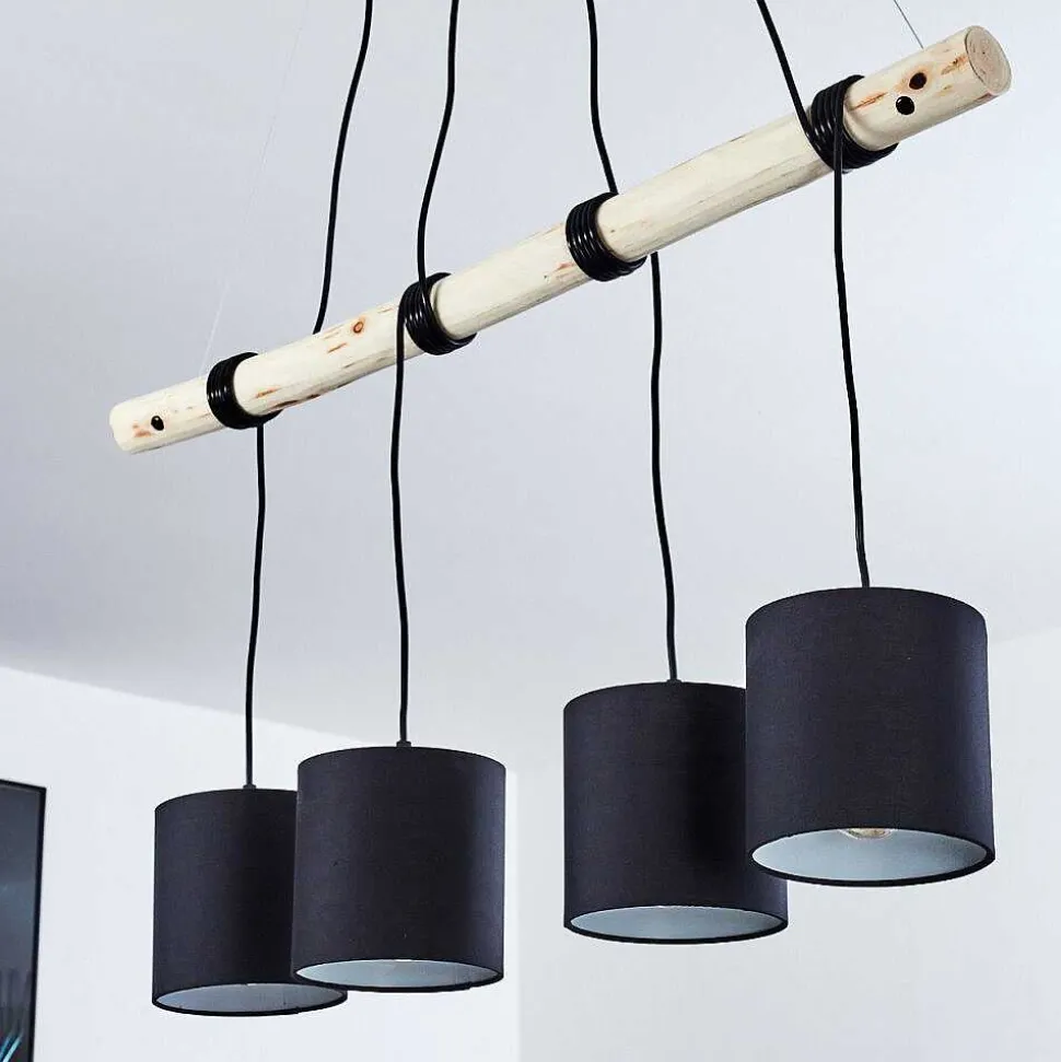Suspension Betsele Bois Clair, Noir, 4 Lumieres