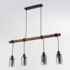 Suspension Hunouri Bois Fonce, Noir, 4 Lumieres