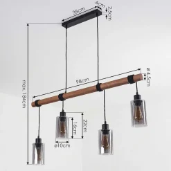 Suspension Hunouri Bois Fonce, Noir, 4 Lumieres