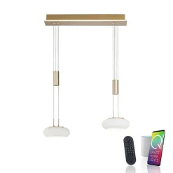 Suspension Paul Neuhaus Q-Etienne Led Laiton, 2 Lumieres, Telecommandes