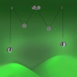 Suspension Paul Neuhaus Q-Adam Led Acier Inoxydable, 2 Lumieres, Telecommandes, Changeur De Couleurs