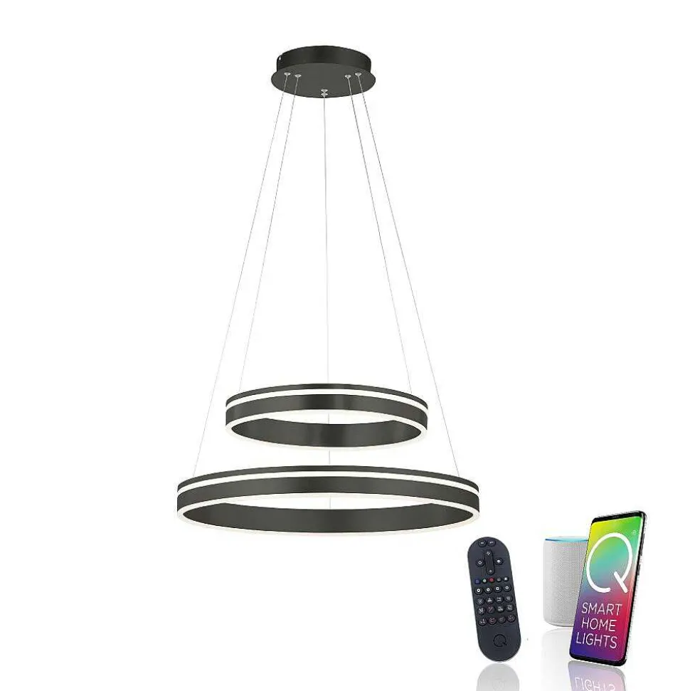 Suspension Paul Neuhaus Q-Vito Led Anthracite, 1 Lumiere, Telecommandes