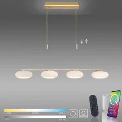 Suspension Paul Neuhaus Q-Etienne Led Laiton, 4 Lumieres, Telecommandes