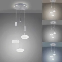 Suspension Paul-Neuhaus Q-Etienne Led Acier Brosse, 4 Lumieres, Telecommandes