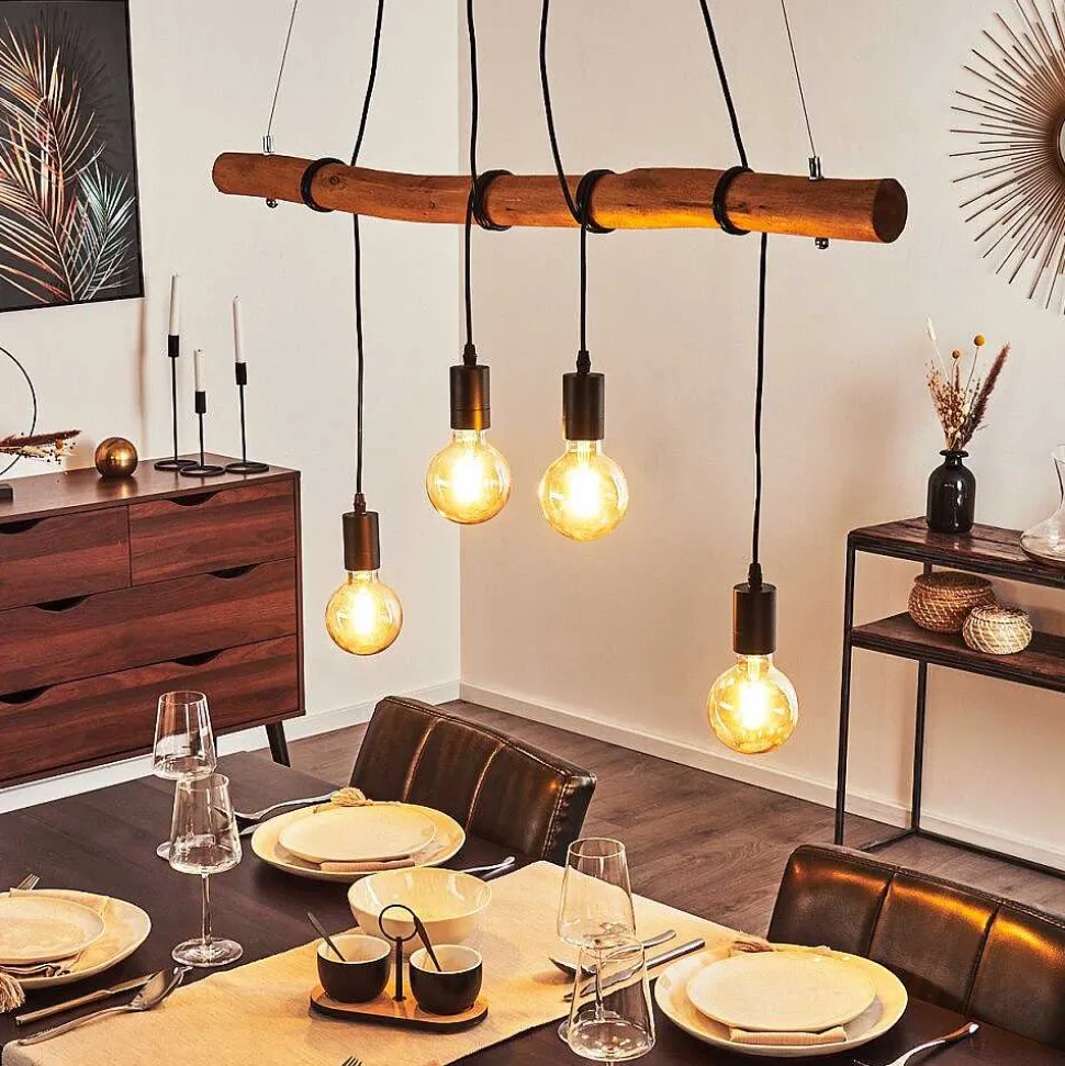 Suspension Seegaard Bois Clair, Noir, 4 Lumieres