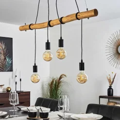 Suspension Seegaard Bois Clair, Noir, 4 Lumieres