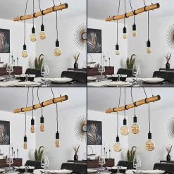 Suspension Seegaard Bois Clair, Noir, 4 Lumieres