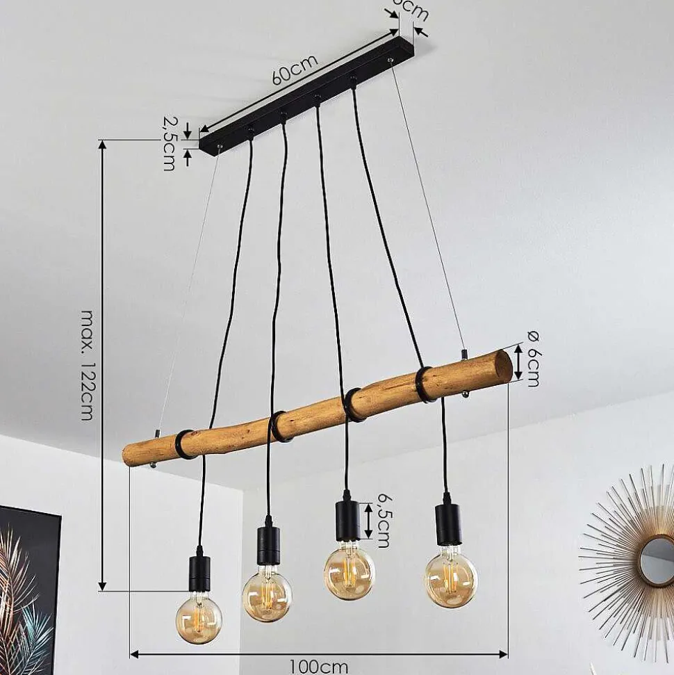 Suspension Seegaard Bois Clair, Noir, 4 Lumieres