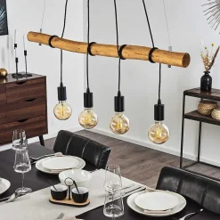 Suspension Seegaard Bois Clair, Noir, 4 Lumieres