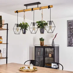 Suspension Taheramo Bois Clair, Noir, 3 Lumieres