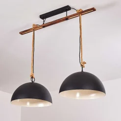 Suspension Teneru Bois Fonce, Noir, 2 Lumieres