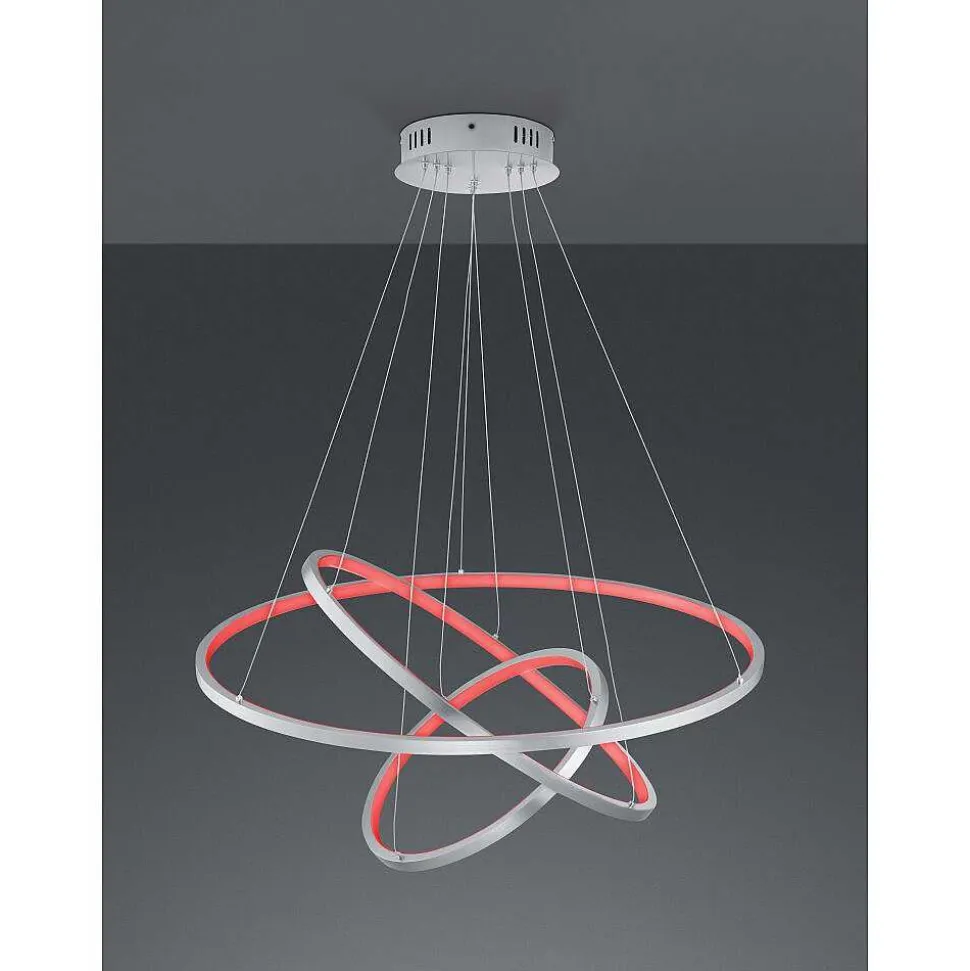 Suspension Trio Aaron Led Nickel Mat, 1 Lumiere, Telecommandes, Changeur De Couleurs