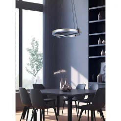 Suspension Trio Thompson Led Aluminium Brosse, 1 Lumiere, Telecommandes, Changeur De Couleurs