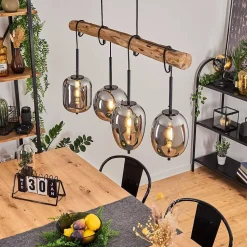 Suspension Verbania Ecru, Noir, 4 Lumieres