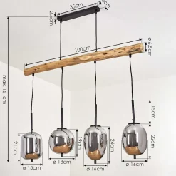 Suspension Verbania Ecru, Noir, 4 Lumieres