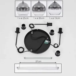 Suspension Verre 15 Cm, 20 Cm, 25 Cm Koyoto Clair, Fume, 3 Lumieres