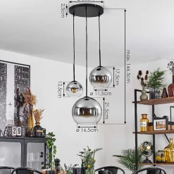 Suspension Verre 15 Cm, 20 Cm, 25 Cm Koyoto Clair, Fume, 3 Lumieres