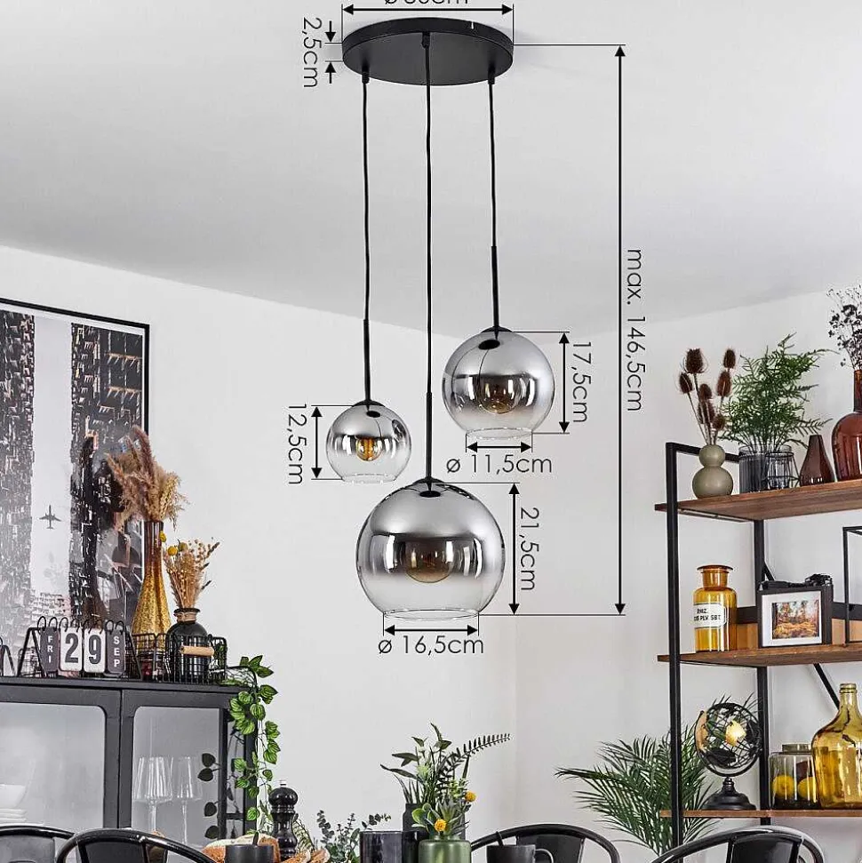 Suspension Verre 15 Cm, 20 Cm, 25 Cm Koyoto Clair, Fume, 3 Lumieres